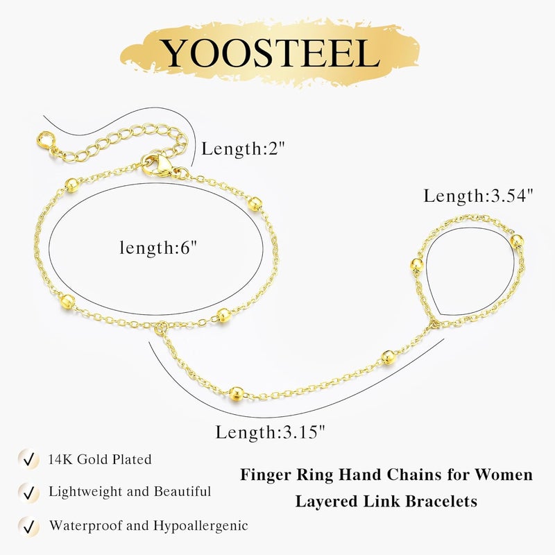 Yoosteel Hand Chain Bracelet for Women - Dainty 14K-Gold-Plated Finger Ring Hand Chains Layered Trendy Link Bracelets Jewelry Valentine's Day Gifts for Women - Image 5
